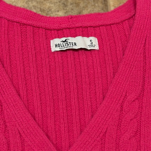 Hollister Hot Pink Cable Knit Cropped V-Neck Cardigan Sweater Womens Small - Picture 3 of 14